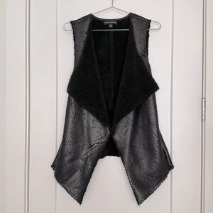 Rock & Republic Sherpa Lined Faux Leather Vest, Black, Size XS